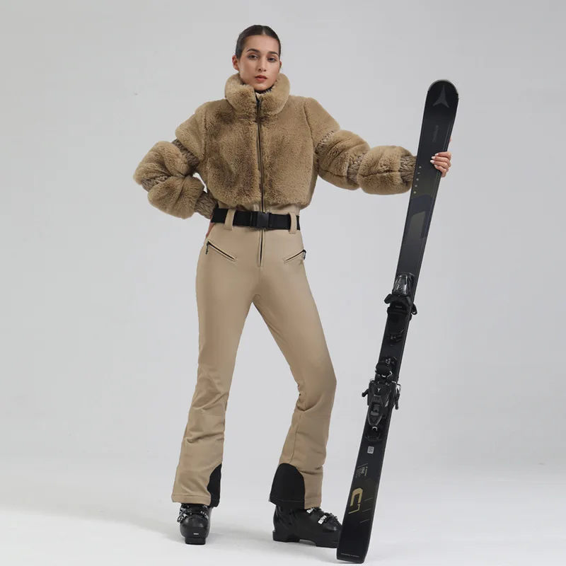 GSOU SNOW женские лыжные костюмы цельный зимний комбинезон для сноуборда из искусственного меха тонкий комбинезон комбинезон с изоляцией ветрозащитный уличный зимний комбинезон
