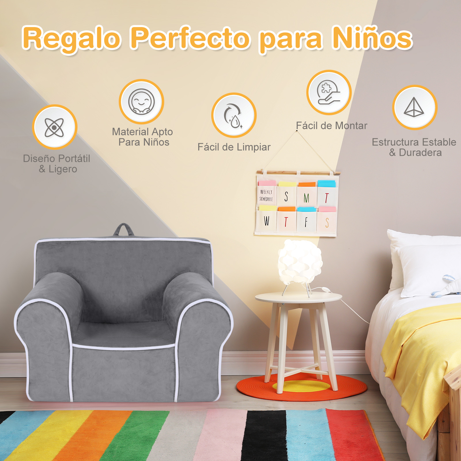 Sillón Infantil Relleno de Espuma, Sofá Infantil Tapizado con Tela de Terciopelo y Relleno de Esponja Pequeños de 0-5 Años