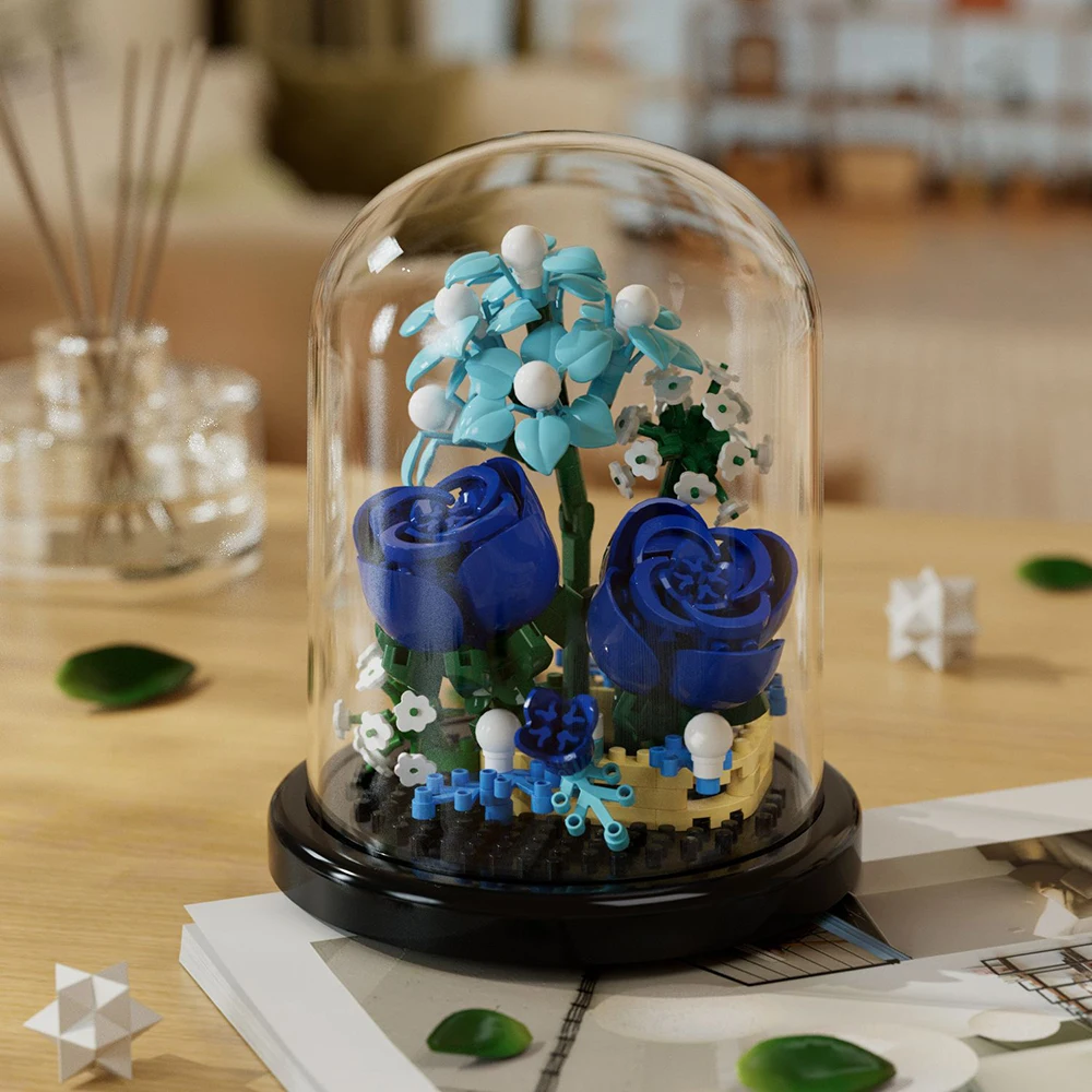 Christmas Potted Building Block Simulation Succulent Bouquet Creative Puzzle Building Block Eternal Flower Home Decoration Rose