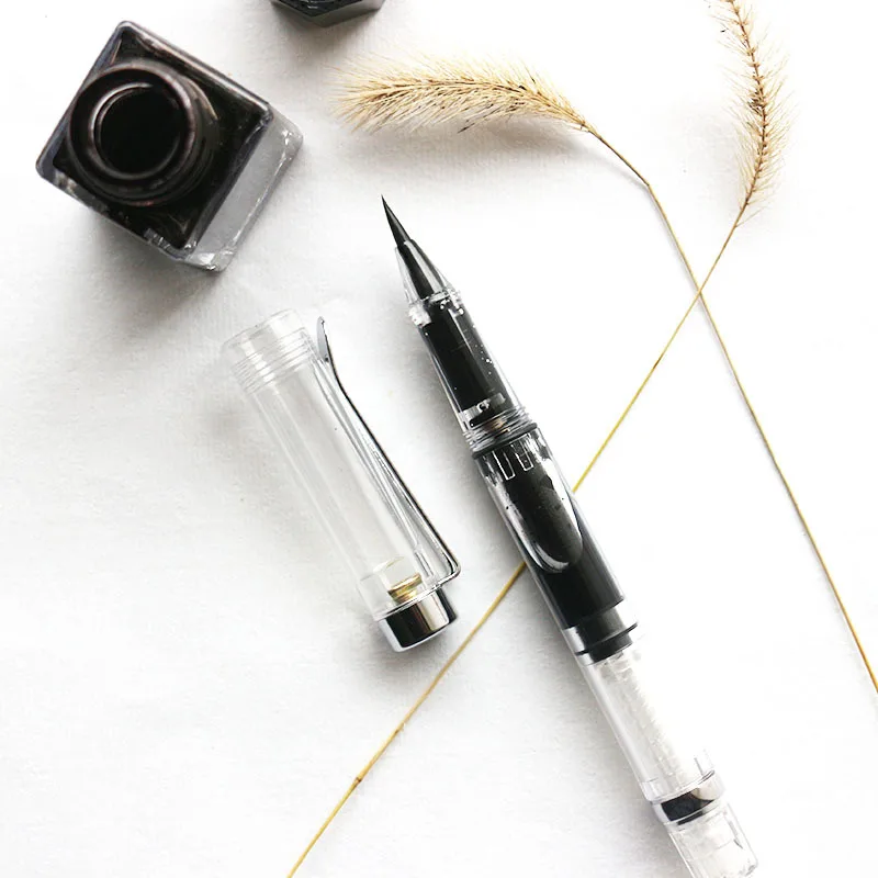 แบบพกพาโปร่งใสแปรงประดิษฐ์ตัวอักษรพังพอนผม Soft TIP แปรงสีน้ําปากกาเติมหมึก Fountain Art Drawing ปากกา