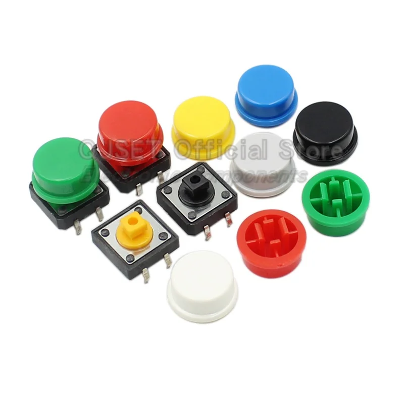 20 piezas interruptor de botón táctil 12*12*7,3 MM Micro interruptor pulsador A14 A24 cubierta de botón 12x12x7,3 MM botón de cabeza cuadrada
