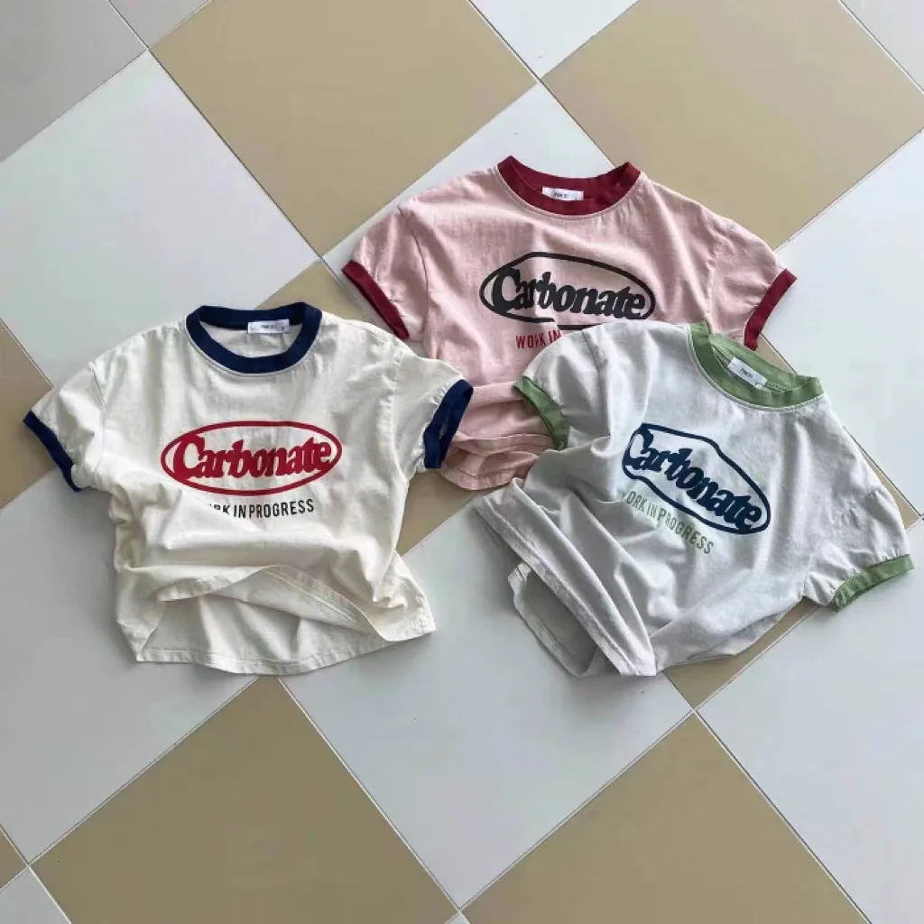 Camisetas de manga corta con estampado de letras para bebé, Tops informales para niño, Camiseta holgada para niño pequeño, camiseta de verano para niña 2023