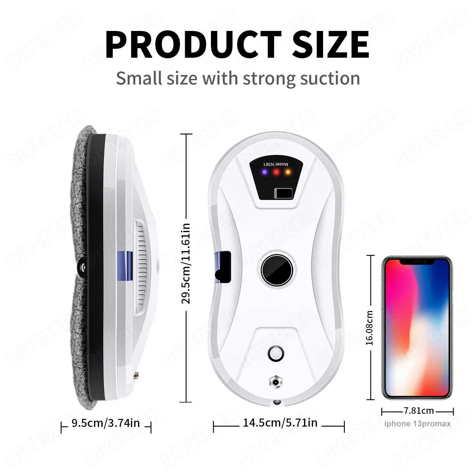 DIVEDEER Fensterreiniger Roboter Wasserspray Automatische Wasserspray-Funktion Anti-Fall-Magnetglas Home Smart Reinigungsmaschine