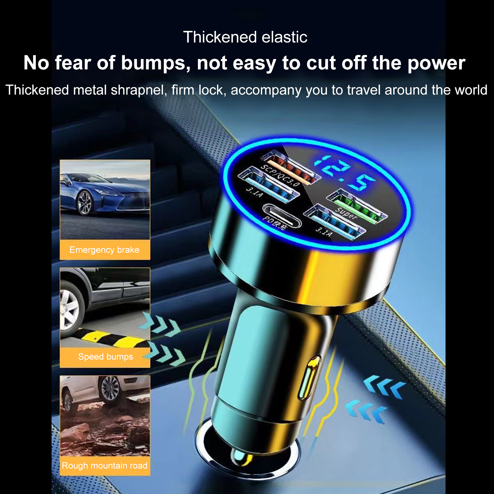 5 ポート LED 車の充電器 250 ワット急速充電アダプタタイプ C PD ミニ自動車電話充電器 iphone サムスン Huawei 社 Xiaomi