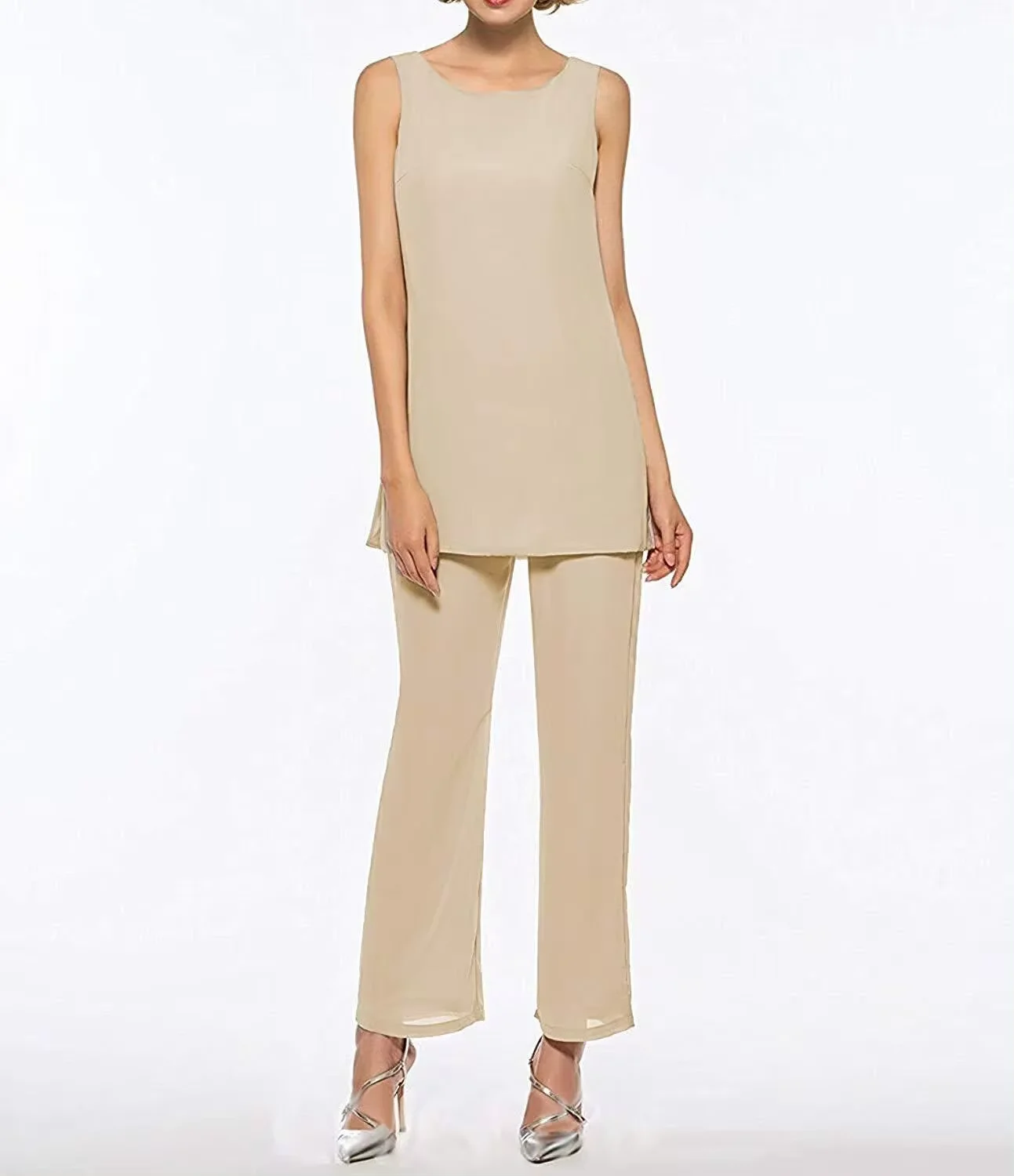สตรี 3 ชิ้นชุดแม่ของชุดเจ้าสาวชุดกางเกงชุดธุรกิจ Elegant อย่างเป็นทางการชีฟอง PLUS ขนาดสําหรับงานแต่งงานอย่างเป็นทางการ