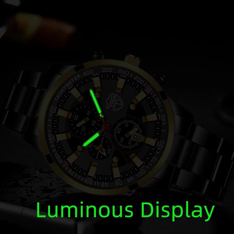 Reloj de cuarzo con banda de acero Digital con aguja dorada para hombre, informal, de lujo, con calendario, diseñado para hombres exitosos, clásico