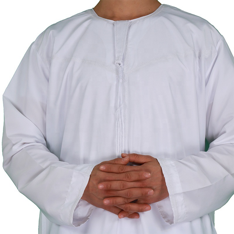 Hồi Giáo Nam Thời Trang Jubba Thobe Tay Dài Màu Trắng Phối Màu Cổ Tròn Hồi Giáo Ả Rập Dài Nam Abaya Hồi Giáo Quần Áo