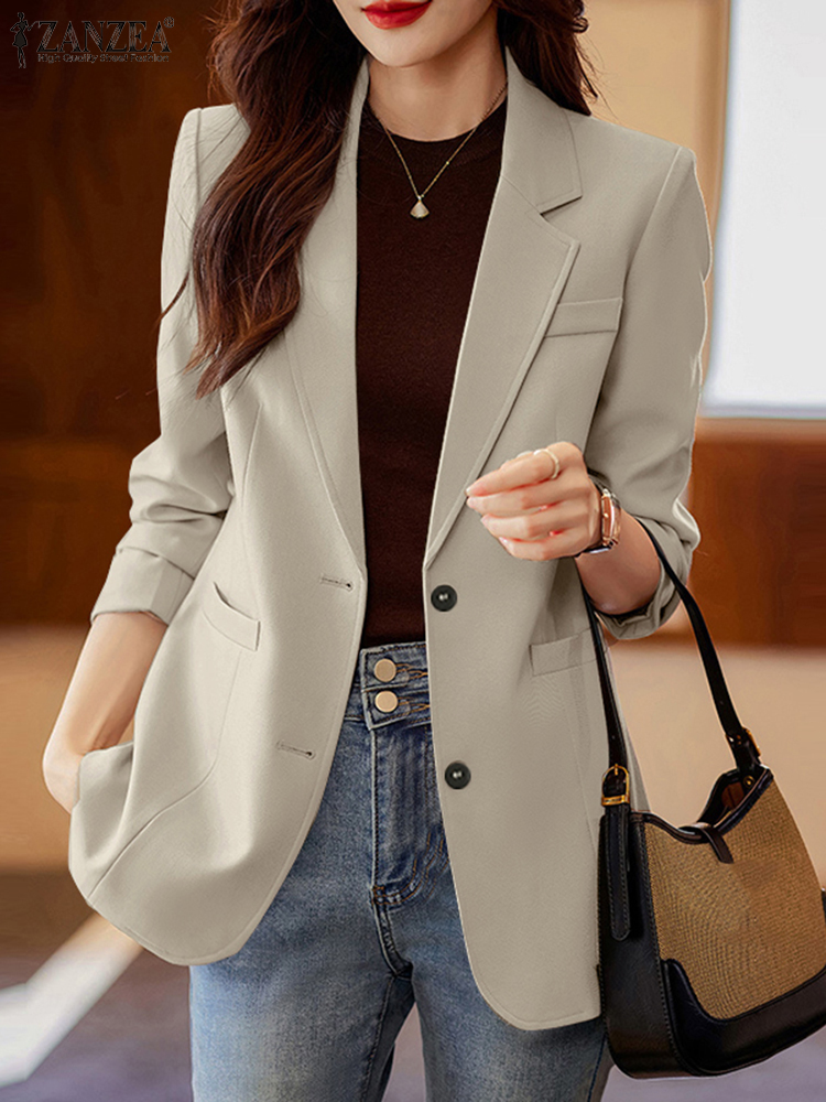 ZANZEA Frauen Elegante Revers Hals Langarm Blazer Herbst Casual Solide Büro Tragen Anzüge Mode Party Mäntel OL Arbeit Jacken