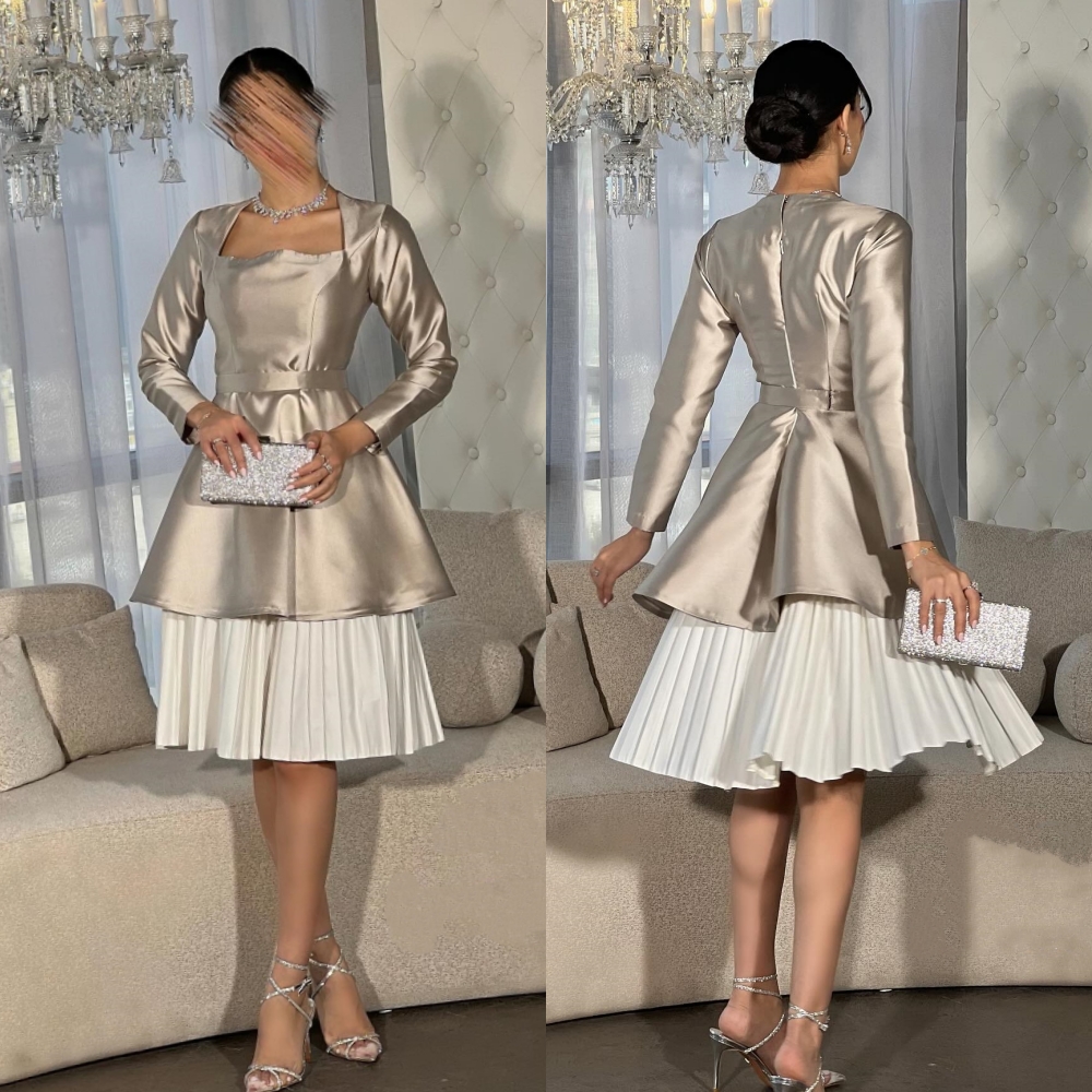 Personalizado jiayigong alta qualidade s drapeado plissado formal noite a linha gola quadrada sob medida ocasião vestido na altura do joelho vestidos