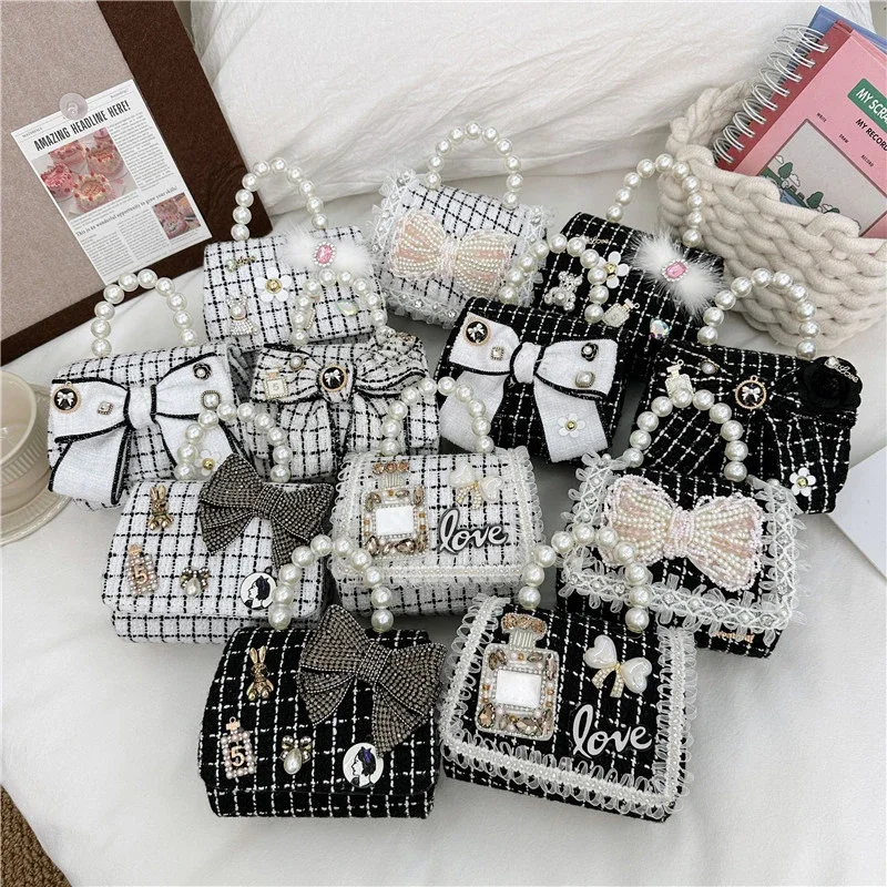 Nuevo bolso de mano con perlas para niños, accesorios para vestido de princesa, monedero pequeño, bolso cruzado para niña, Mini bolso con cadena