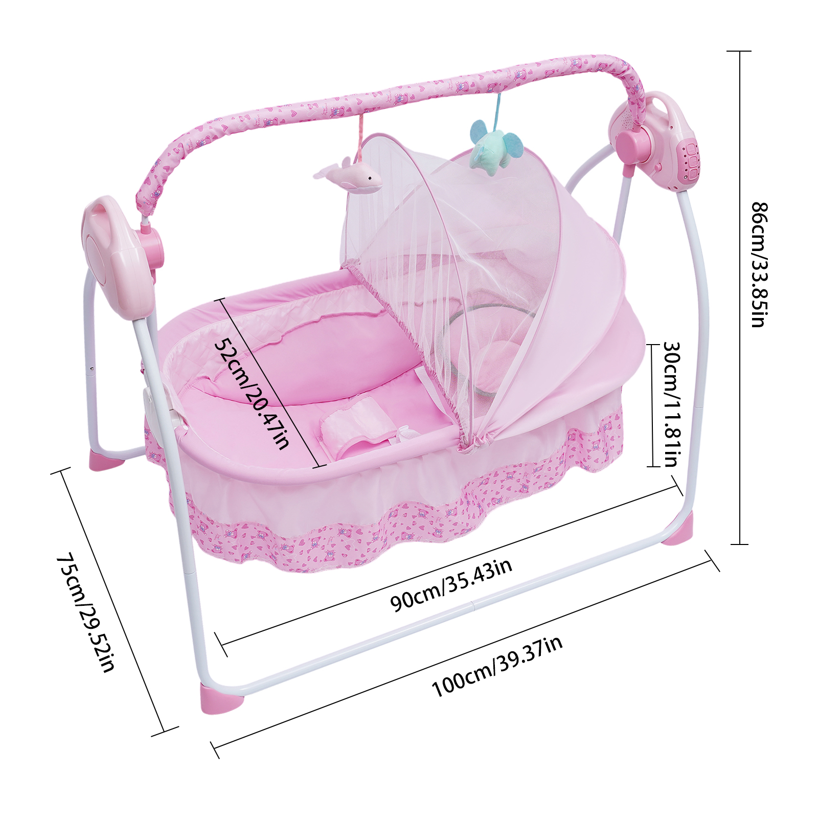 Baby Cradle Swing with Remote Control 5 Speed Adjustable, Bluetooth Music, Timer, Foldable Design for Newborns 0-18M, Max 55lbs