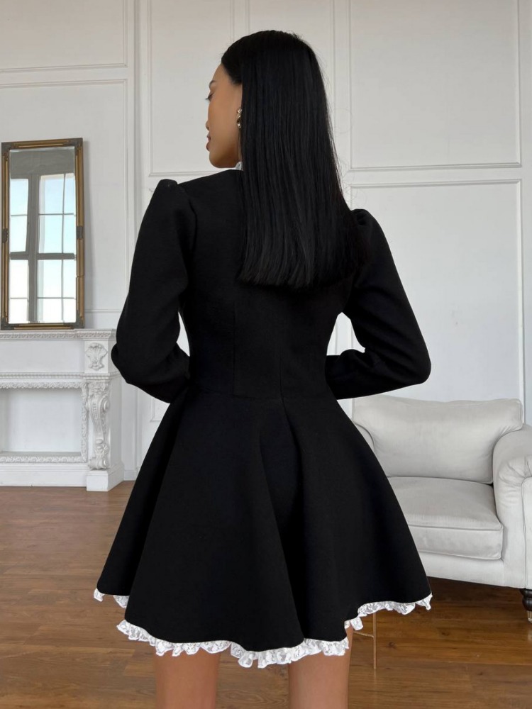 Tossy Schwarz Spitze Mini Kleid Für Frauen Mode Patchwork Hohe Taille Elegante Vintage Kleid Sommer Patchwork Party Kleid Kleid 2024