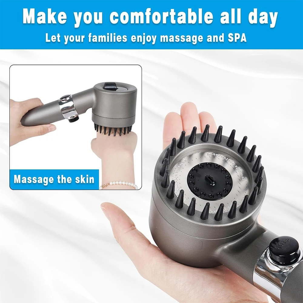 Filtro per risparmio idrico ad alta pressione a 3 modalità Potente soffione doccia Massaggio Spa Soffione doccia portatile con interruttore ON/OFF per bagno