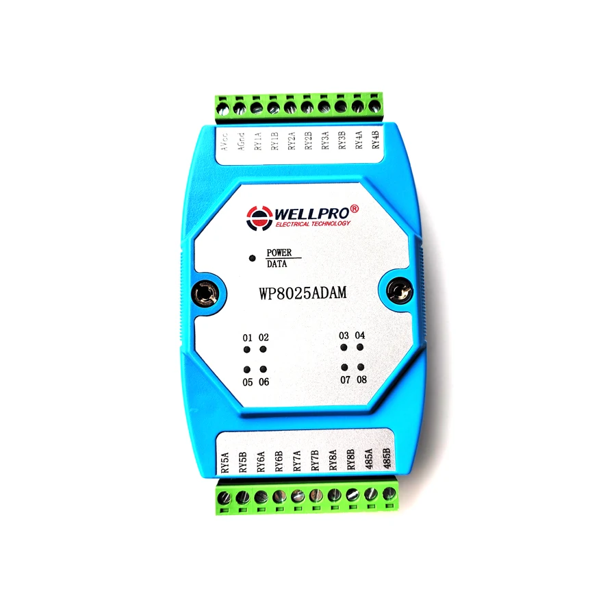8RO Relaisuitgangsmodule RS485 MODBUS RTU-communicatie WELLPRO WP8025ADAM