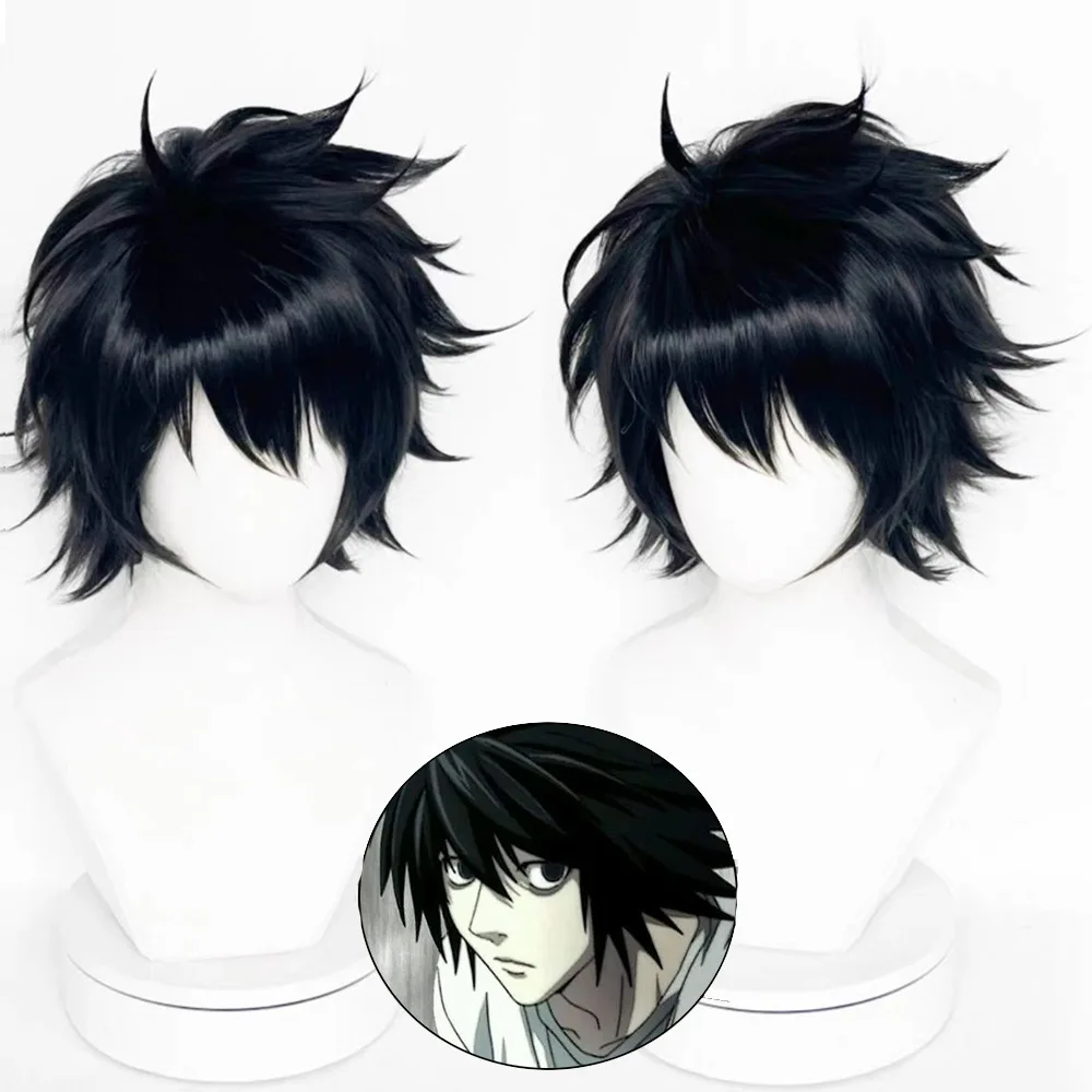 Death Note L Lawliet Al Rolette Cos Perücke, schwarz, umgedreht, Anime-Kurzhaar, Comic-Reality-Show, synthetische Perücke
