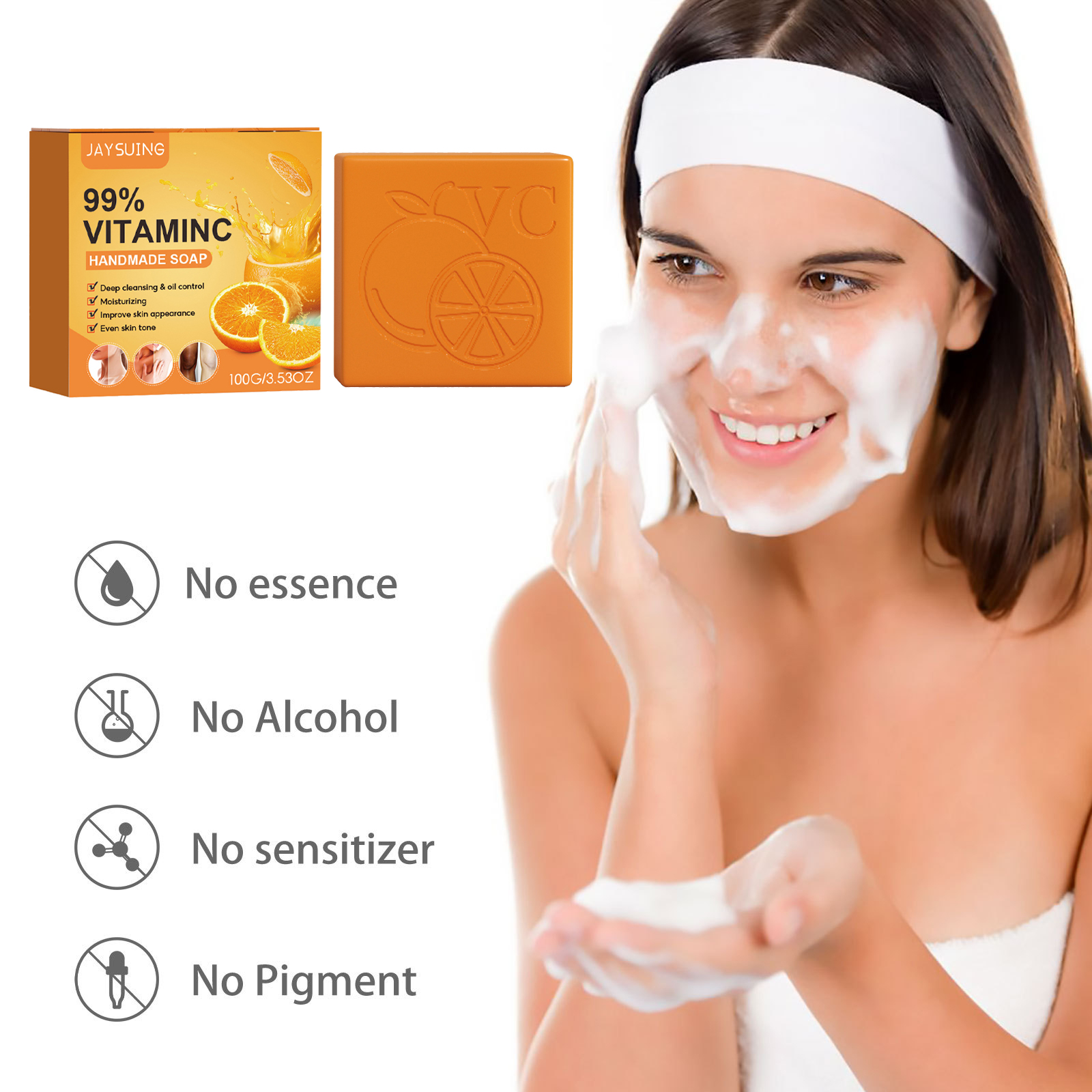 Jabón de limpieza Facial hecho a mano con vitamina C, brillo corporal, Control de aceite, suave, suave, hidratante, exfoliante, antiácaros