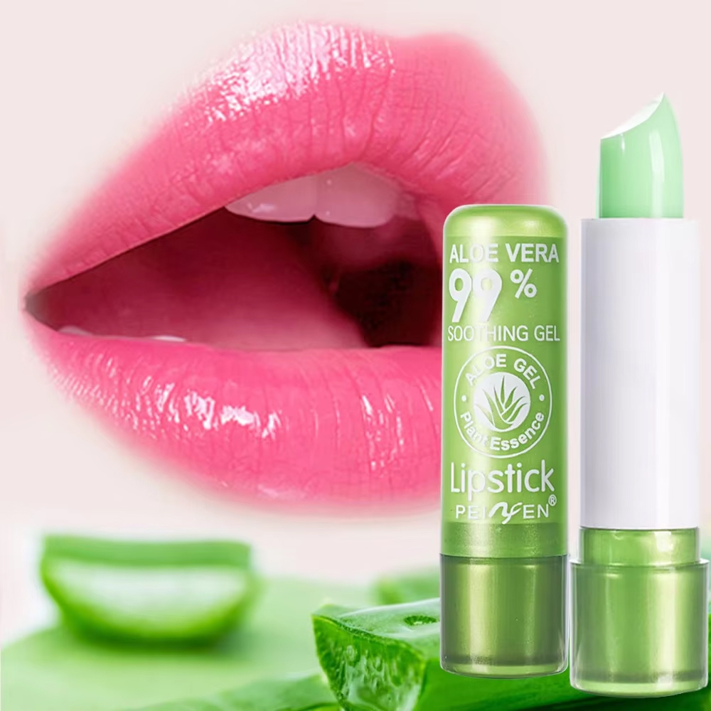 Farbwechselnder Aloe Vera-Lippenstift, langanhaltender, feuchtigkeitsspendender, temperaturaktivierter Lippenbalsam, lichtbeständige, nährende Lippenpflege