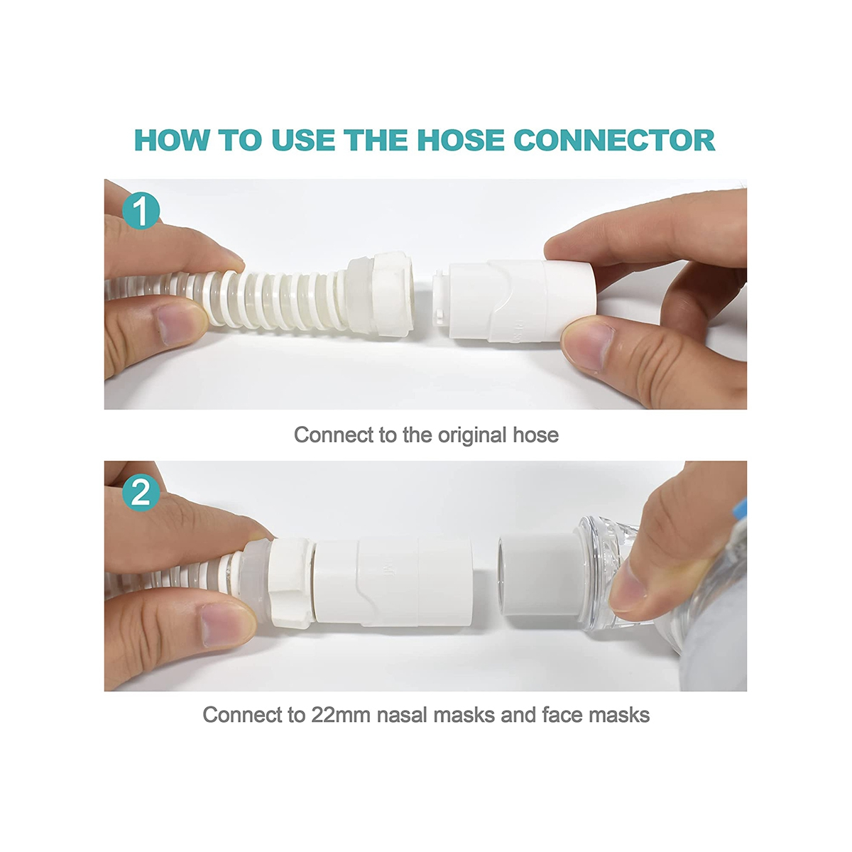 For AirMini Pro Hose Connector Connect AirMini Hose to Any 22 mm Nasal Mask or Full Face Mask Model 2Pc