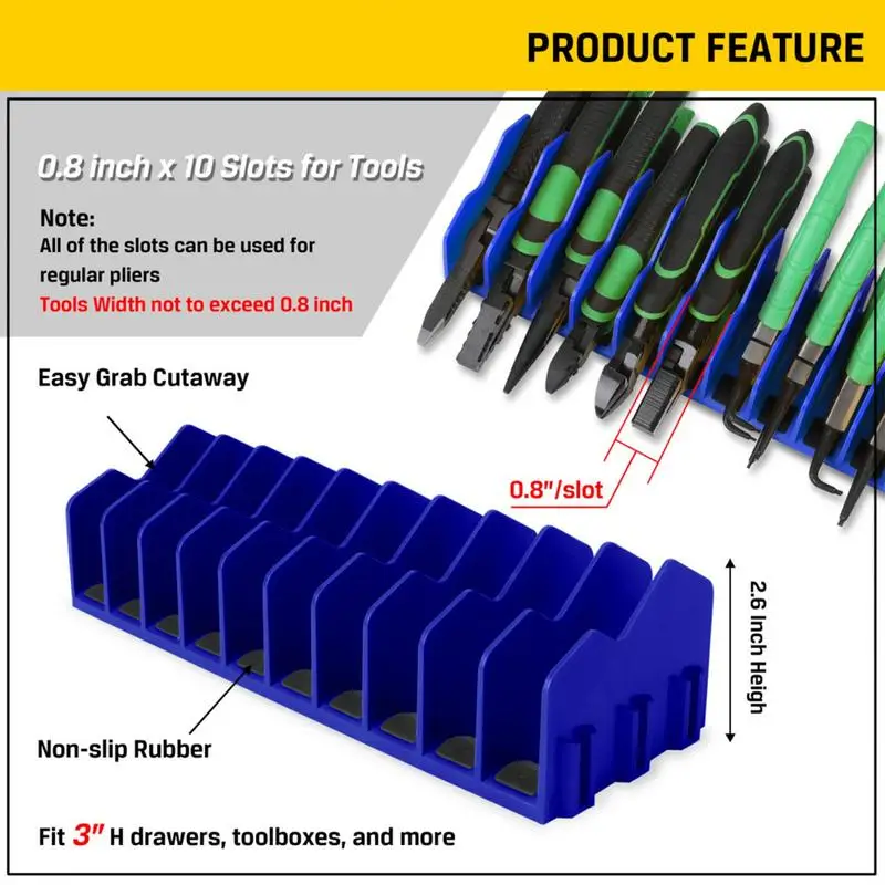 Practical plier organizer rack Holds up to ten pliers Drawer Toolbox Sturdy Pliers Tool Organizer Storage Rack Space-Saving