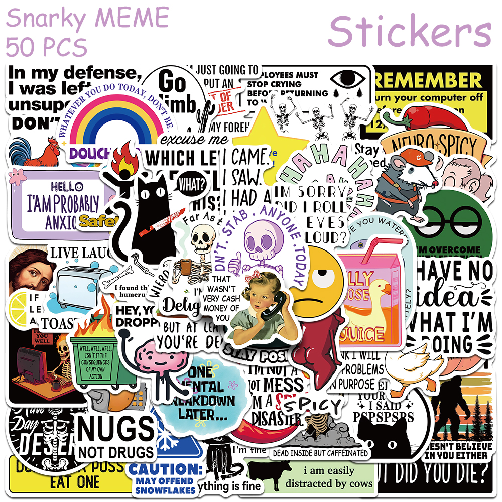 50/100pcs การ์ตูน Snarky MEME สติ๊กเกอร์สําหรับโทรศัพท์สมุดภาพสเก็ตบอร์ดกระเป๋าเดินทางตู้เย็น Graffiti ความงามสติกเกอร์
