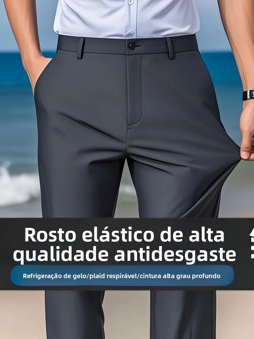 Calças de Terno Slim Fit Casuais Masculinas em Azul Royal com Efeito Drapeado, Calças Leves de Verão para Negócios e Lazer
