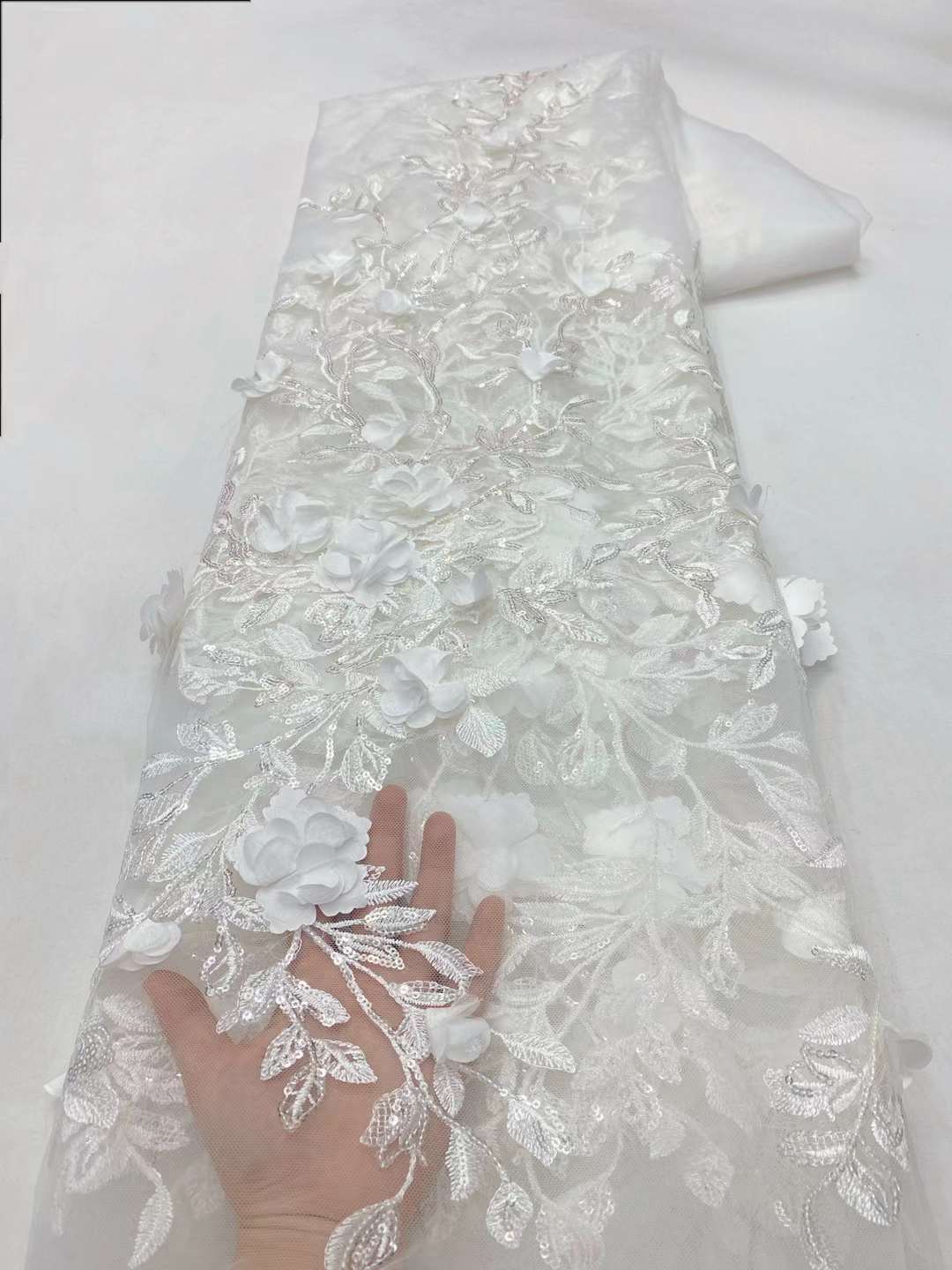 アフリカンレースチュール生地,刺繍アップリケ,パーティー用スパンコール生地,3Dフラワー,縫製素材,ラグジュアリー,5ヤード,2024