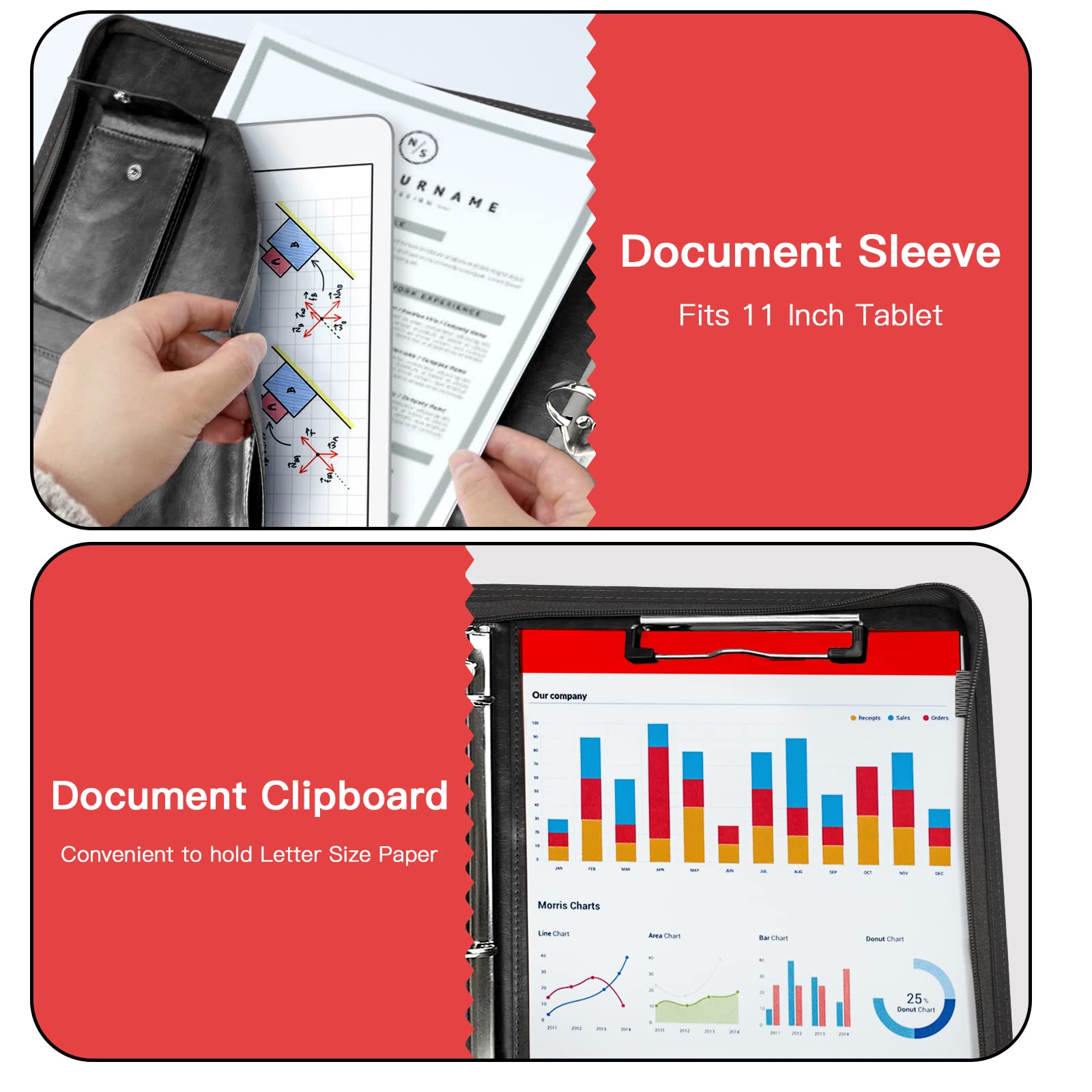 Portfolio-Organizer mit Reißverschluss, Leder-Padfolio mit 3-Ring-Ordner, Business-Ordner-Organizer für IPad/Dokumente, Bürogeschenke, NEWYES