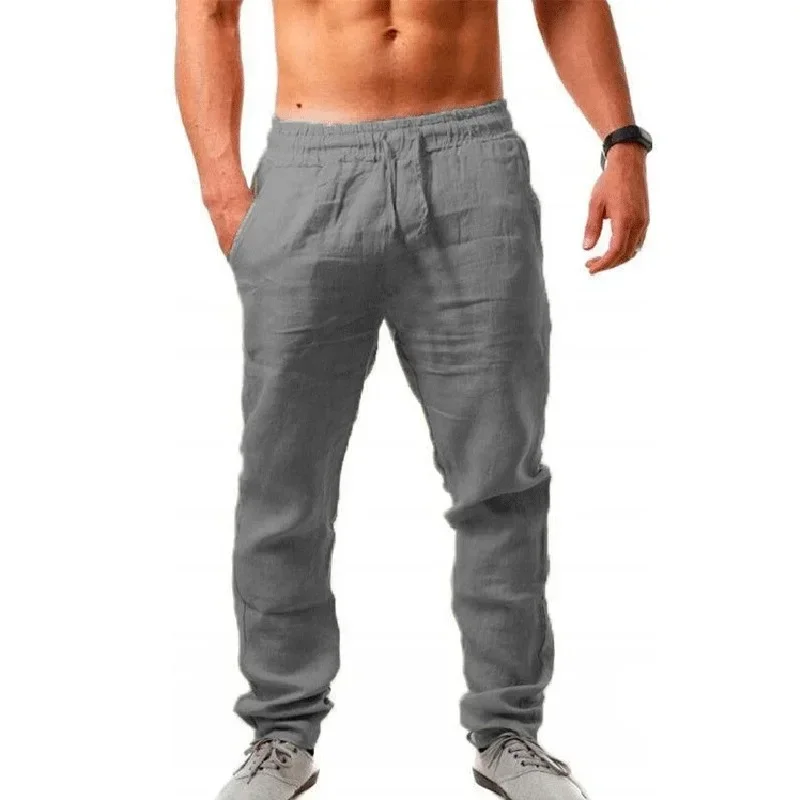 2024 Primavera/Estate Nuovi Uomini di Cotone Pantaloni di Lino di Modo di Estate Casual di Colore Solido Allentato Più Il Formato M-4XL