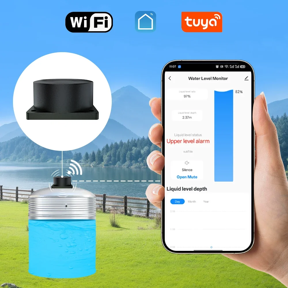 Tuya Smart WiFi Flüssigkeit Level Monitor Ultraschall Wasserstand Erkennung Hohe Genauigkeit WiFi Remote Flüssigkeit Level Gauge