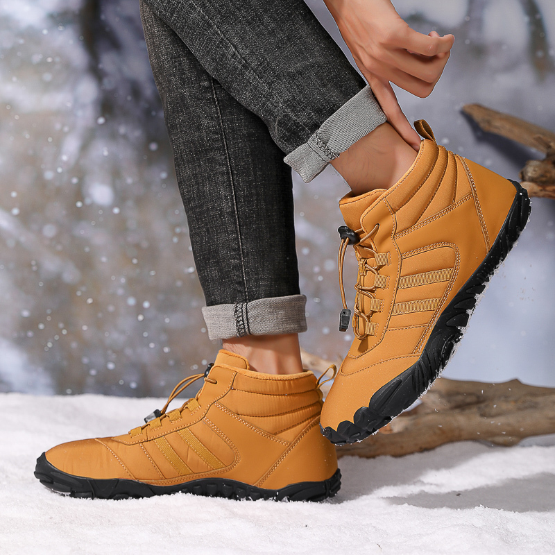 Botas de nieve de invierno para hombre, botines impermeables de piel de talla grande 47, zapatos de senderismo descalzos de felpa, zapatos de trabajo al aire libre, botas de nieve para mujer