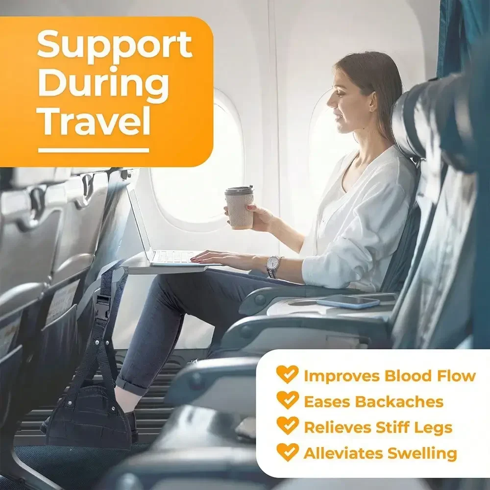 Descanso de viagem pendurado banquinho com alças ajustáveis multifuncional portátil rede apoio para os pés para escritório em casa ao ar livre airpalne