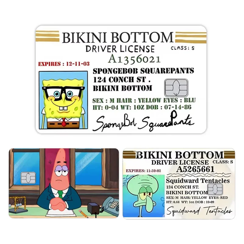 Spongebob Name Card Sticker Diy Decorate Exquisite Bank Card Couple Student Study Supplies Decals Patch Documents  Birthday Gift