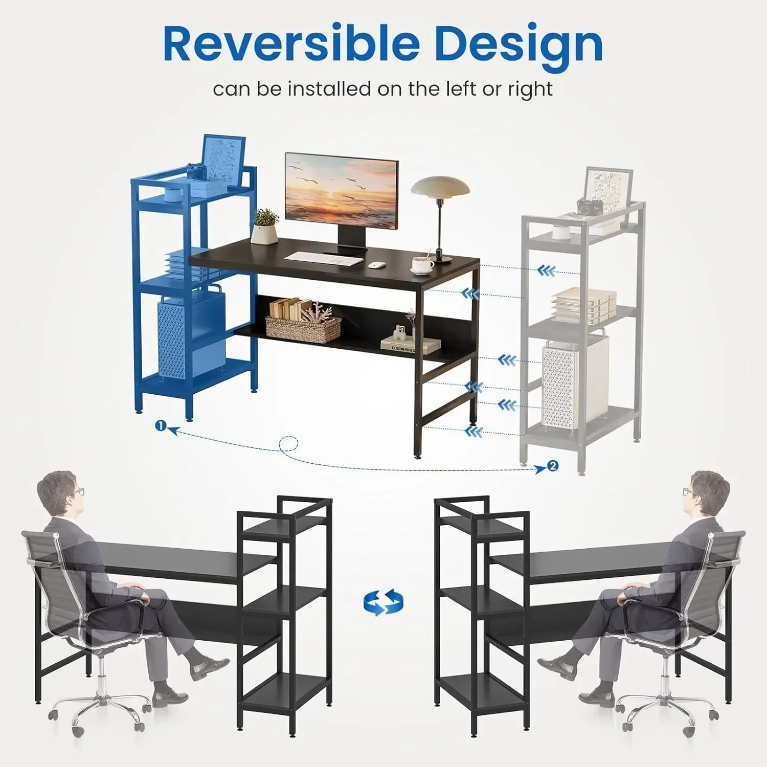 Computer Desk with 4 Tier Storage Shelves - 41.7 Inch Student Study Table with Bookshelf Modern Wood Desk with Steel Frame