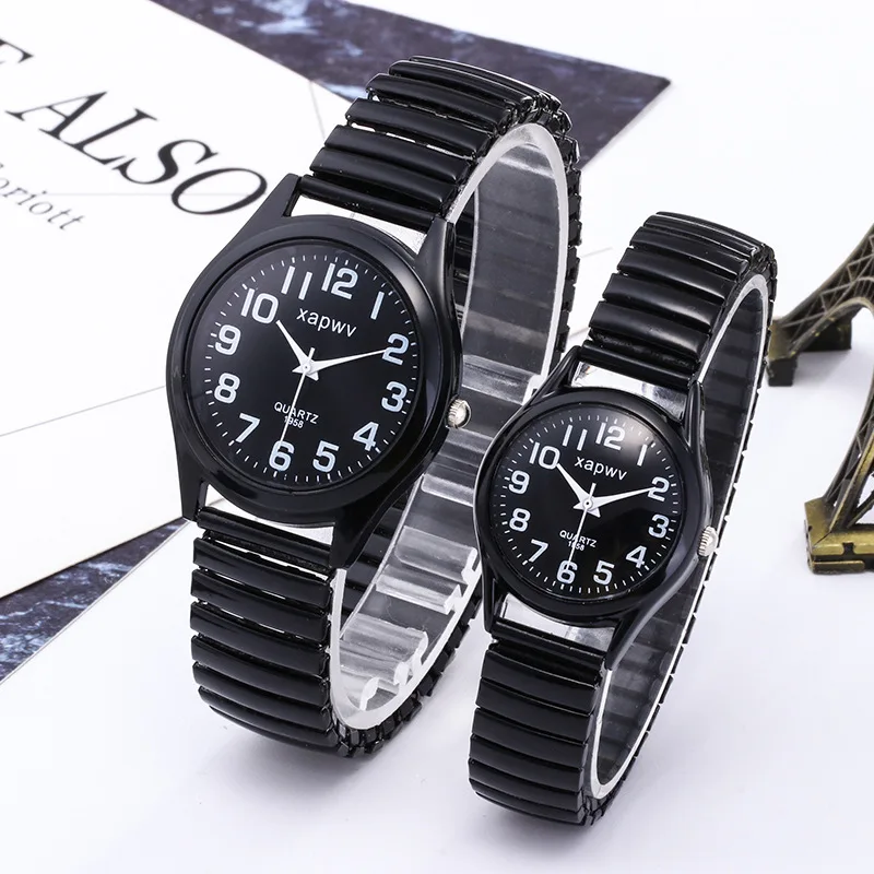 Reloj creativo con banda elástica en blanco y negro para parejas mayores, reloj Retro elástico para parejas, 1 unidad