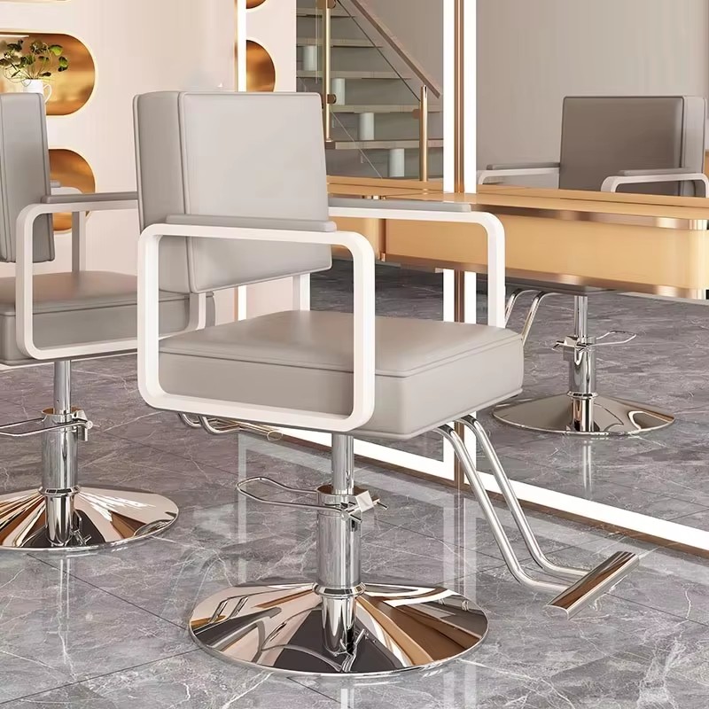 Chaise de barbier noire réglable, dossier nordique marron, chaise de barbier Vintage pivotante et réglable, meubles de Salon de beauté Cadeira