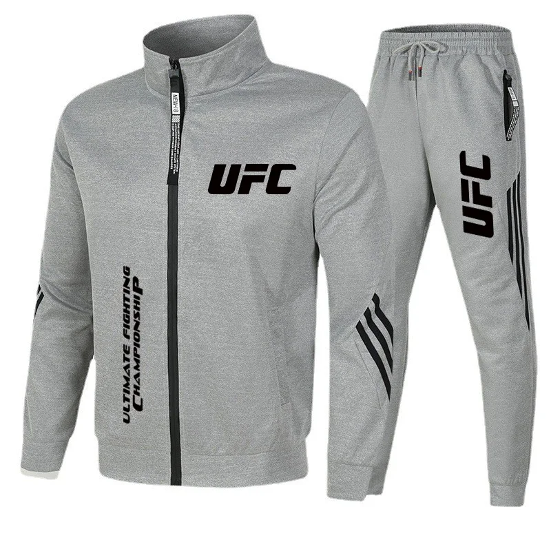 Conjunto de sudadera con capucha y pantalones deportivos con cordón para hombre, traje de ocio al aire libre para correr, estampado UFC, primavera y otoño
