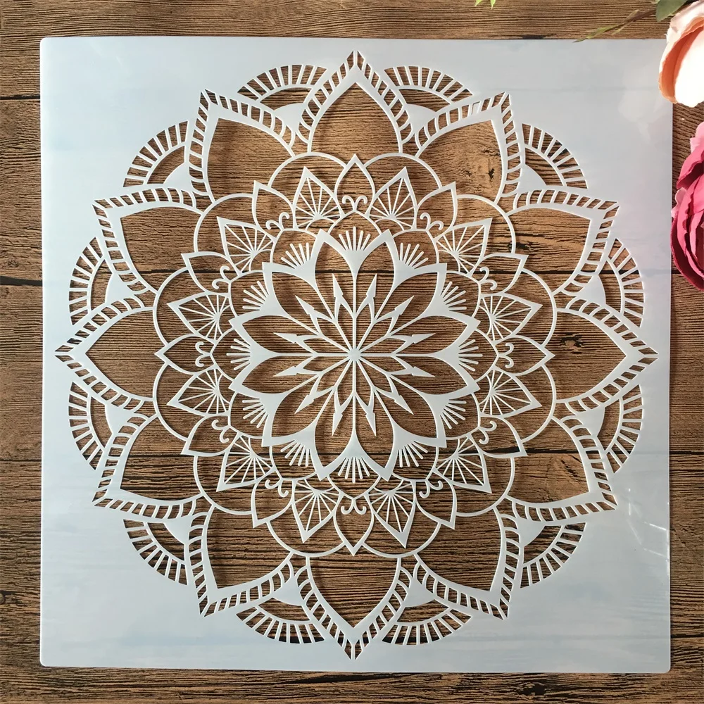 Plantillas redondas en capas de Mandala geométrico, 30x30cm, bricolaje, pintura, álbum de recortes, coloración, relieve, álbum, plantilla decorativa