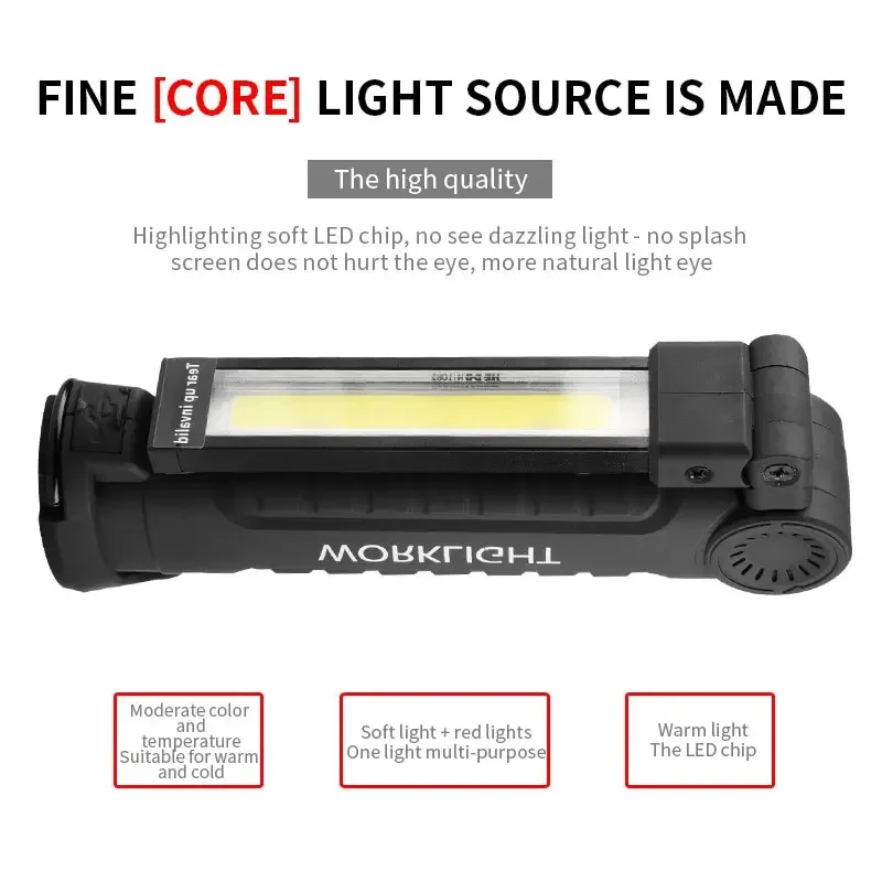 Folding LED Work Light Portable Spotlight with Magnetic Base Clip USB Charging Repair Torch Movable Work Light Flashlight