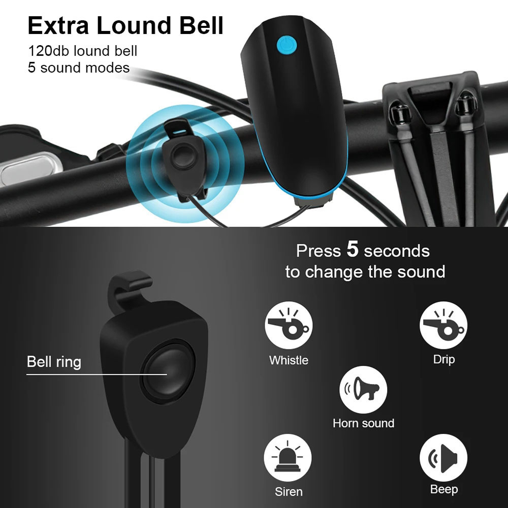 Bicycle LED Head Light with Horn Speaker 3 Modes Bicycle Front Light with remote control Rechargeable MTB Cycling Bike Bell Lamp