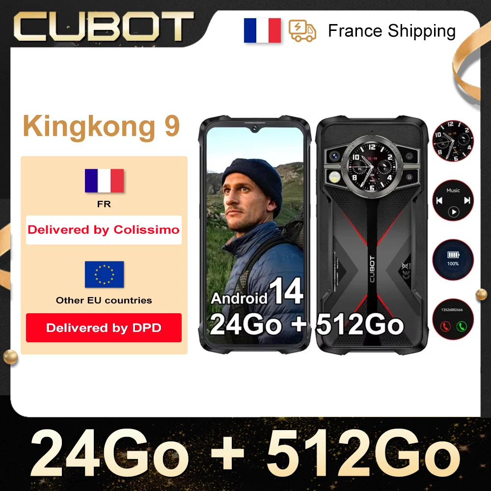 Smartphone robusto Cubot Kingkong 9-24Go + 512go-10600mAh (33W)-100MP-tela dupla "+ 1,32" - NFC GPS Dual SIM 4G