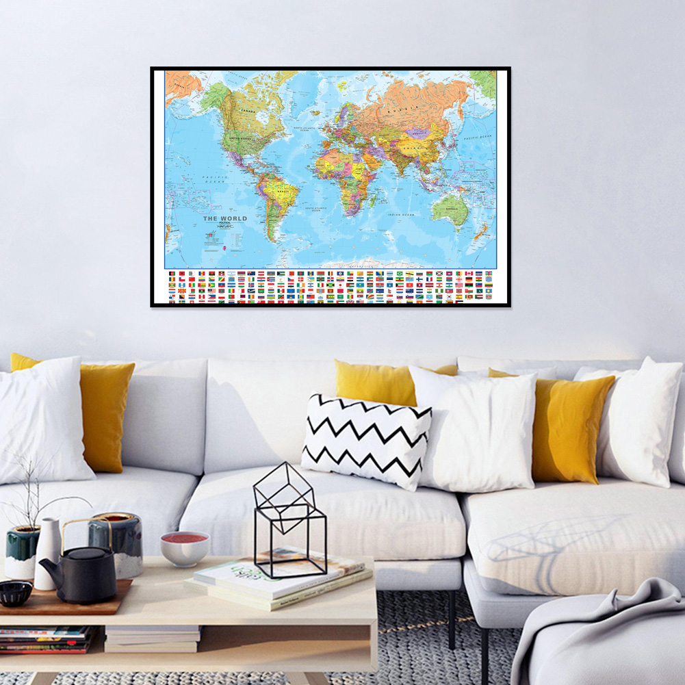 Mapa świata 70*50cm dekoracyjny wiszący obraz na płótnie malarstwo ścienne plakat artystyczny i druk biuro szkolne Home Decor