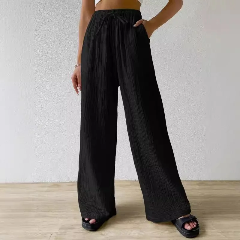 Plus Size Europa en de Verenigde Staten Mode Effen Kleur Casual Veelzijdige elastische broek met wijde pijpen