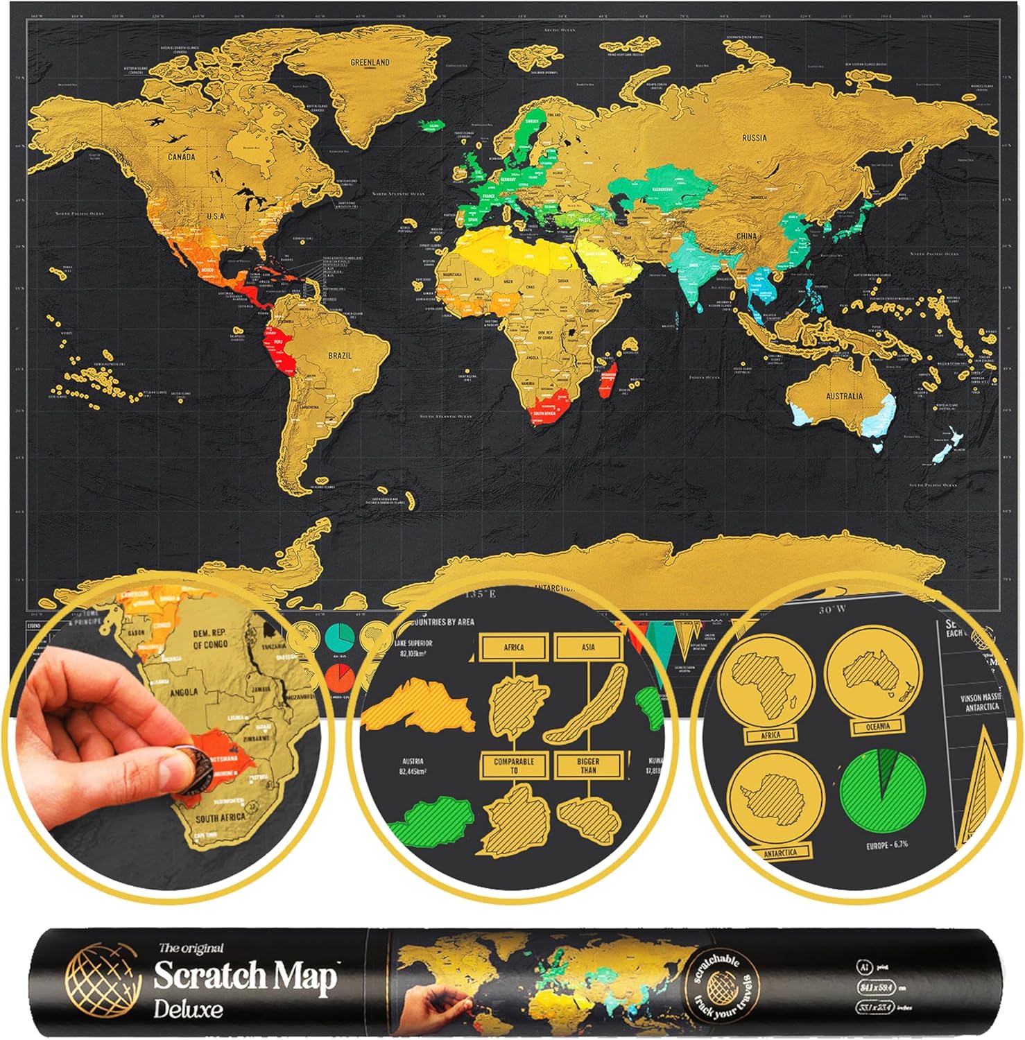 Rubbelkarte |   Reisekarte und Weltkarten zum Rubbeln |   X-Large Weltkarten zum Rubbeln |   Black Gold Travel Deluxe