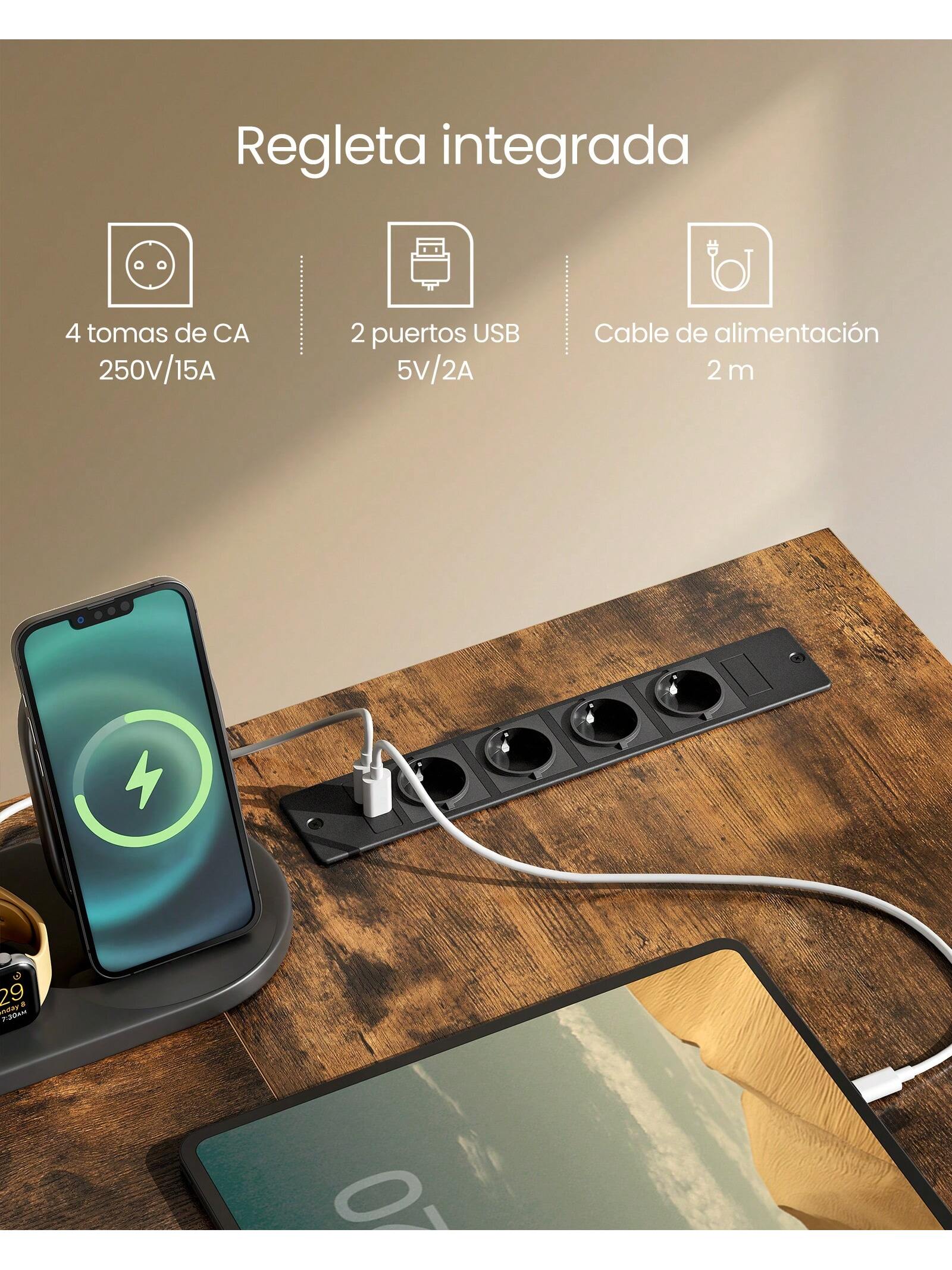 VASAGLE L-Shaped Gaming Desk: Power Outlets, Monitor Stand, LED Lights. 2 Drawers, Easy Assembly. Home Office. Rustic Brown.