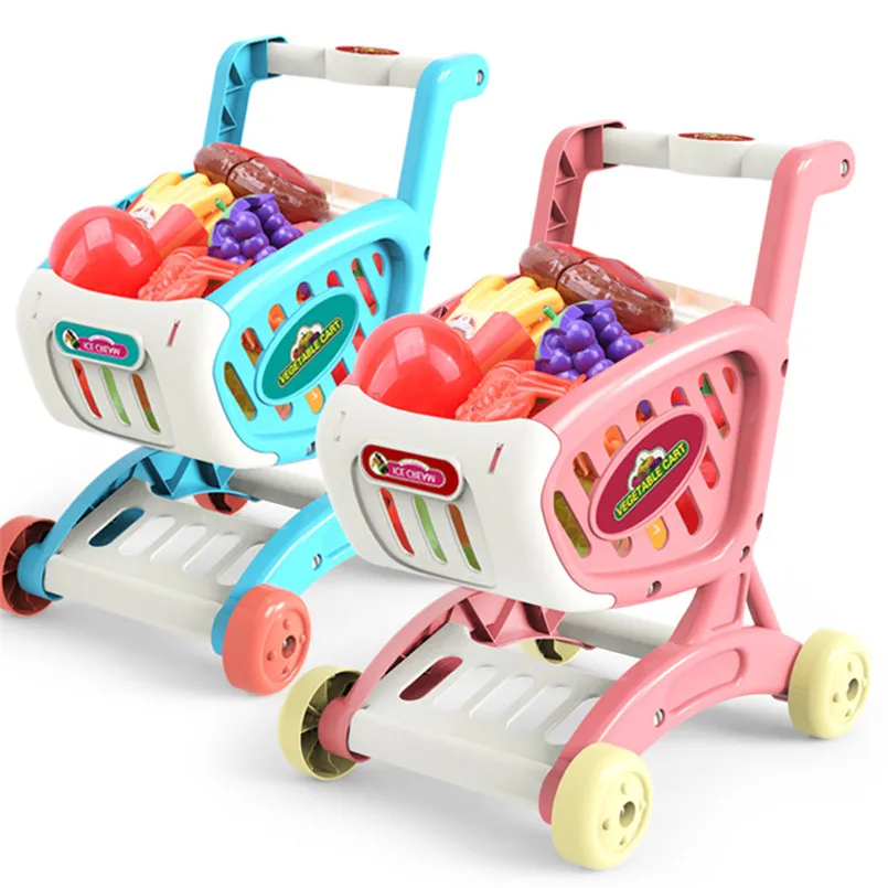Conjunto de brinquedos educativos para crianças, carrinho de compras de supermercado com carrinho de corte de comida, frutas, jogo simulado, 15 peças de simulação para meninas