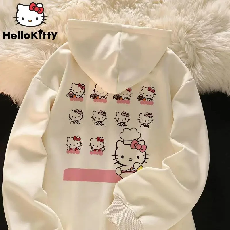 Sudadera Y2K para mujer, Sudadera con capucha con patrón Kawaii Sanrio Hello Kitty, estilo coreano para mujer, Top holgado y cálido para otoño e invierno
