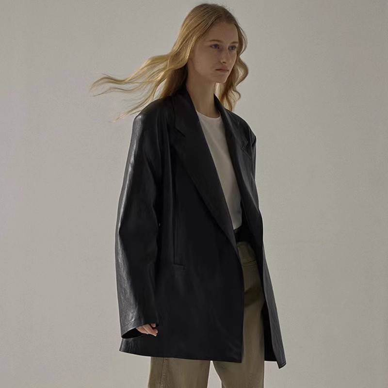 B-otto-女性のためのミディアムレングスのレザージャケット,ルーズなスタイル,ニッチなデザイン,シンプルで雰囲気のある質感,春と秋
