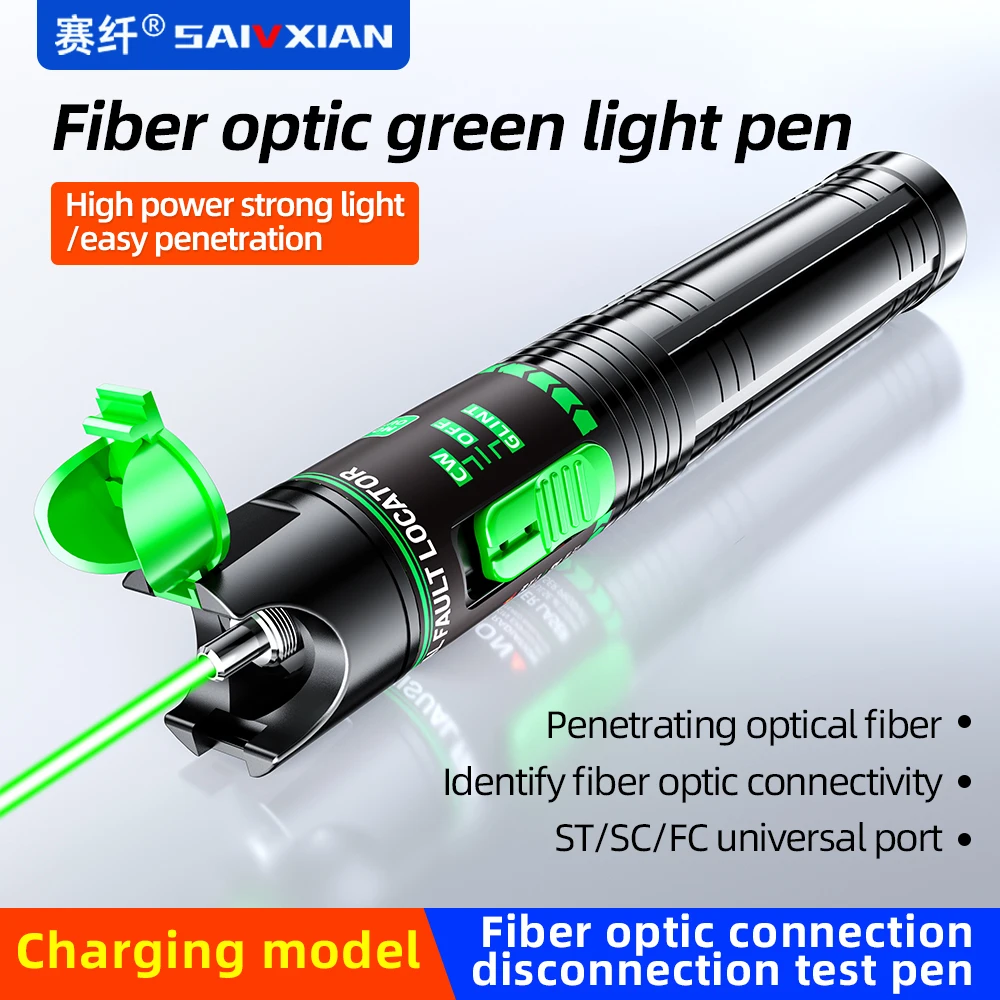 SAIVXIAN-localizador Visual de fallos, pluma de luz verde de fibra óptica recargable, probador de fibra óptica de 15/30MW, prueba de pluma de paso de luz fuerte
