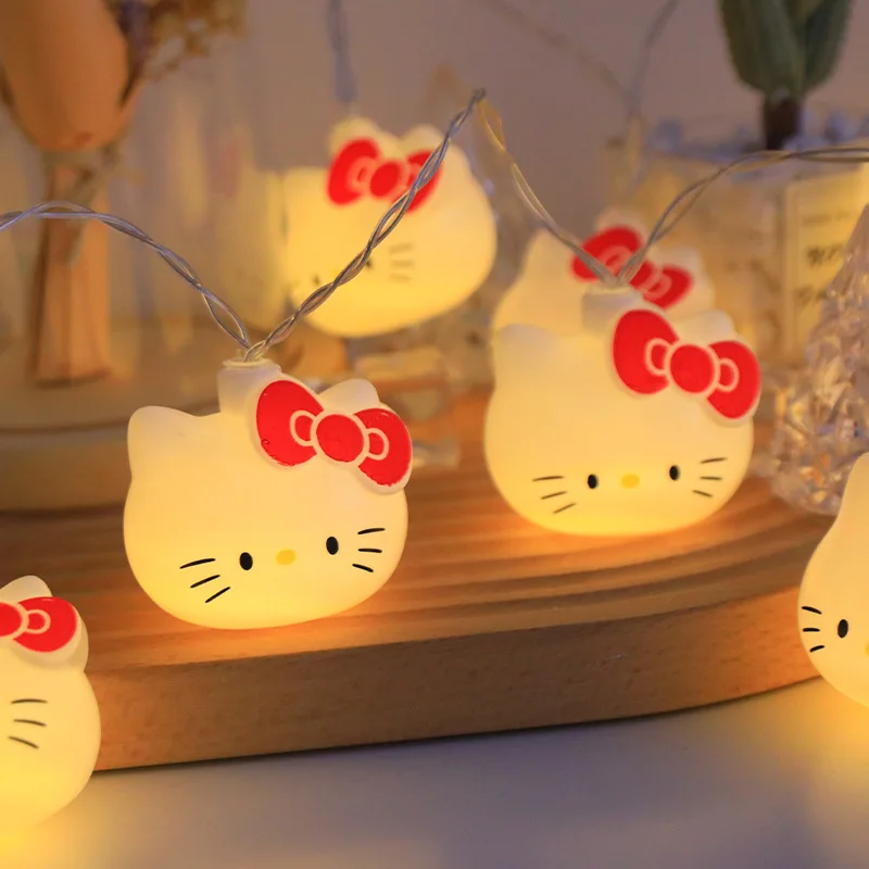 Hello Kitty ไฟ LED String ห้องนอน Ambient Lighting Kawaii Sanrio Mini Night โคมไฟตกแต่งบ้านคริสต์มาสไฟตกแต่ง