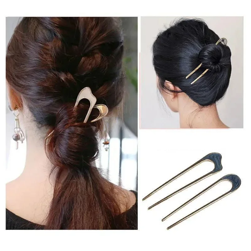 Dames gebruiken elegante schelpglazuurde hoorns in goud en zilver, modieuze, U-vormige metalen haarspelden, haaraccessoires en hoofddeksels
